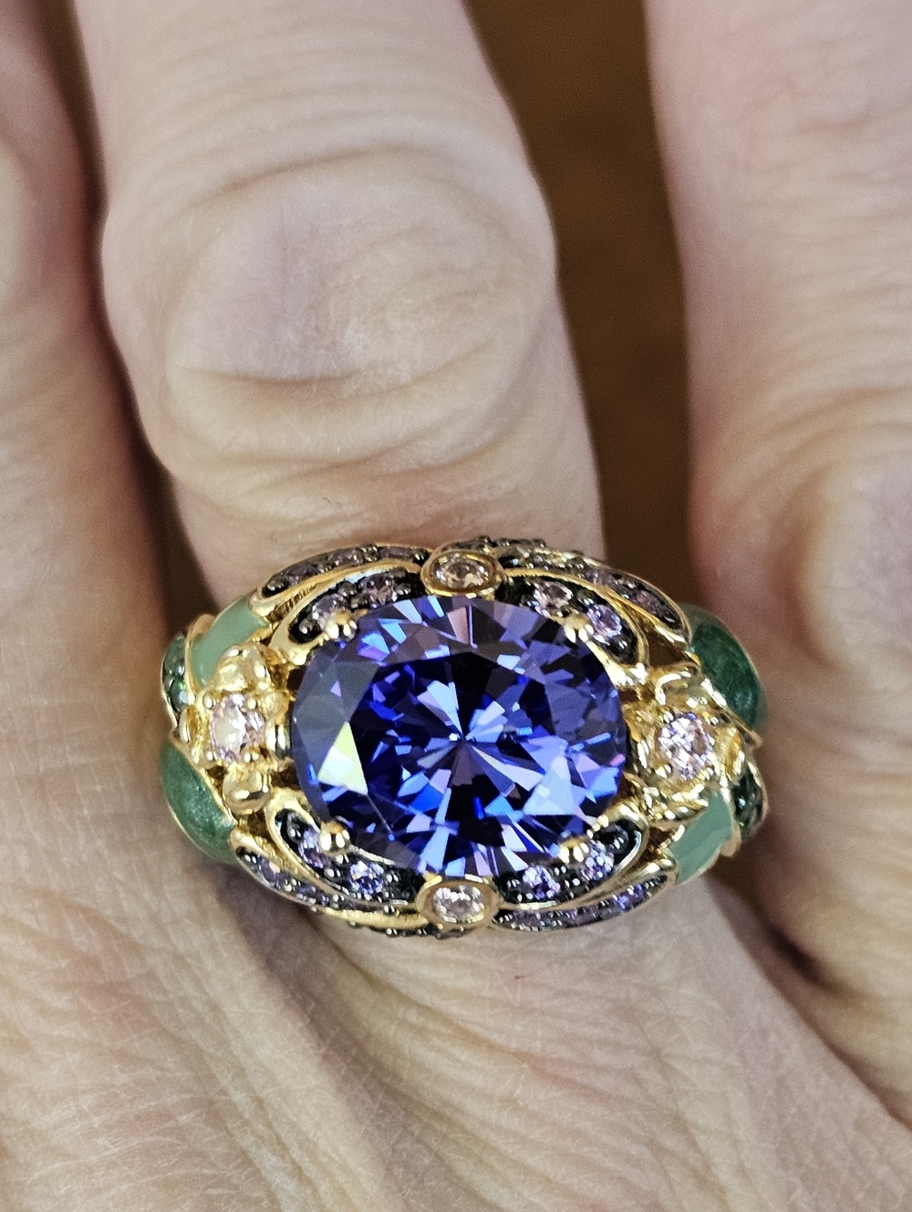Retired Gold Vermeil Tanzanite, Pink Sapphires & Enamel Dragonfly Ring Sz 8! - Picture 8 of 8